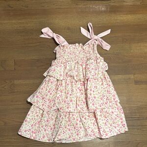 Charming Pink Floral Tiered Kids Dress